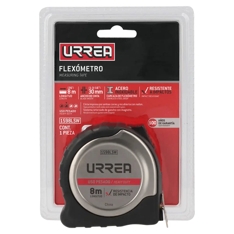 Flexómetro URREA 1598LSW 8 m x 30 mm Doble Vista