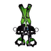 Arnés de cuerpo completo Golden Eagle ULT300-KS7 negro y verde con anillos D de aluminio, sobre fondo blanco - DIBAMEX