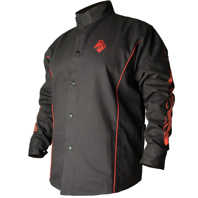 Chaqueta Para Soldador Negra Con Llamas Rojas BSX Black Stallion BX9C