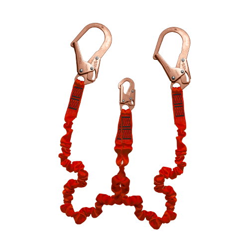 Línea de vida Golden Eagle SAP-DG-18 doble pierna naranja con tres ganchos de acero - DIBAMEX