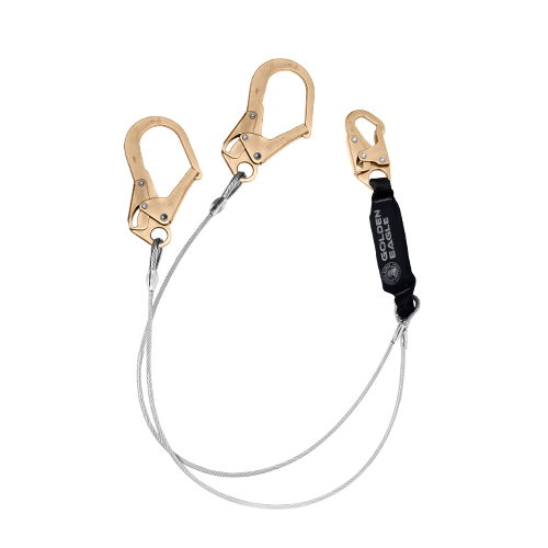 Línea de vida de cable Golden Eagle SAX-DG18 doble con dos ganchos grandes y amortiguador negro - DIBAMEX