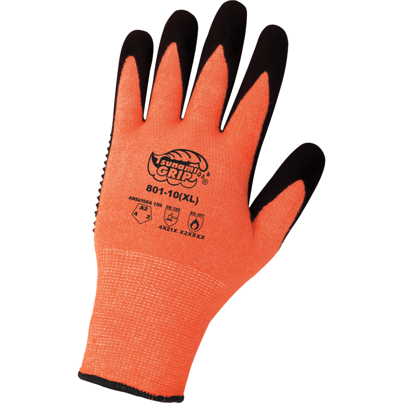 Guantes Anti-Corte A2 Nitrilo Punteado Alta Visibilidad — Global Glove Tsunami Grip 801