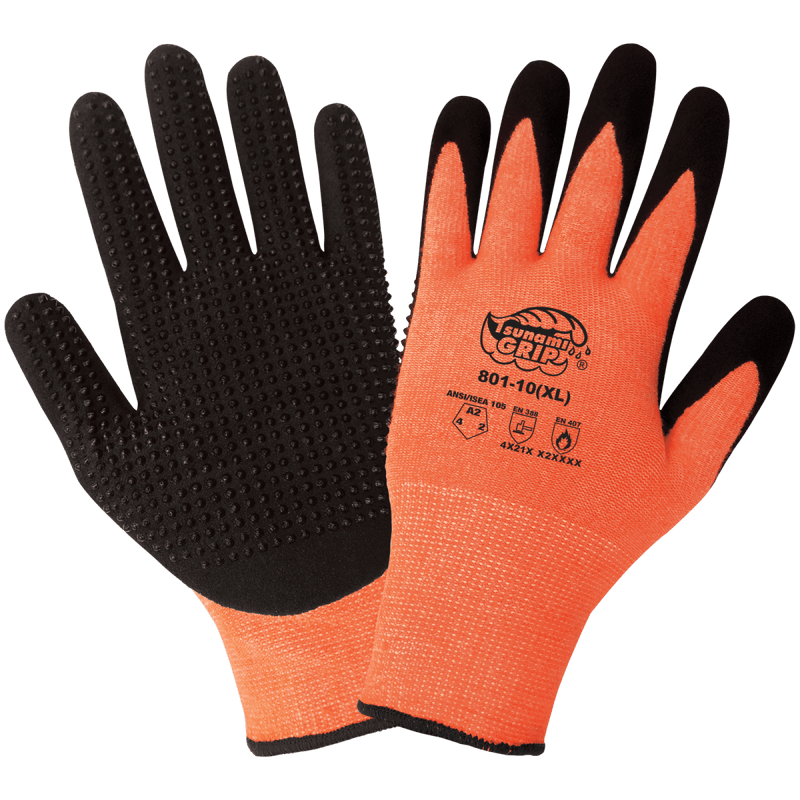 Guantes Anti-Corte A2 Nitrilo Punteado Alta Visibilidad — Global Glove Tsunami Grip 801