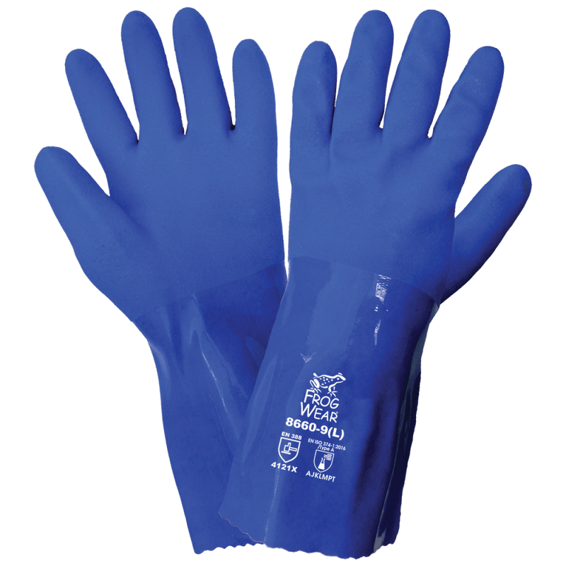 Guantes Resistentes a Químicos PVC Triple Capa 12" Corte A1 — Global Glove FrogWear 8660