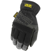 Guante mecánico Mechanix Wear FastFit MFF-05 negro con etiqueta amarilla en el puño, sobre fondo blanco - DIBAMEX