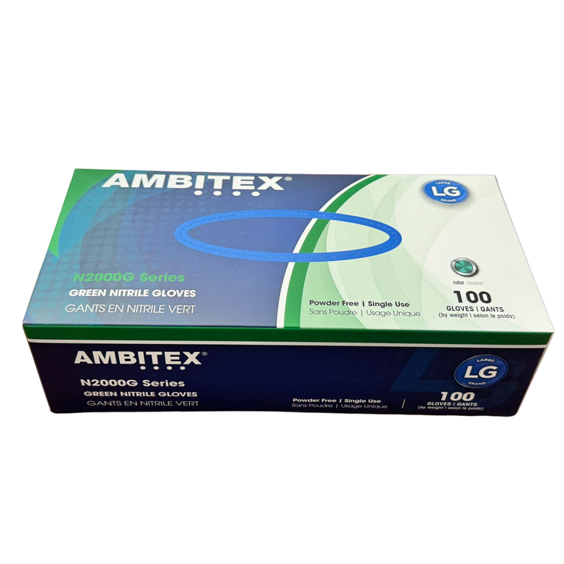 Guantes Nitrilo Verde Sin Polvo, 5 MIL de Grosor, Ambitex N2000G