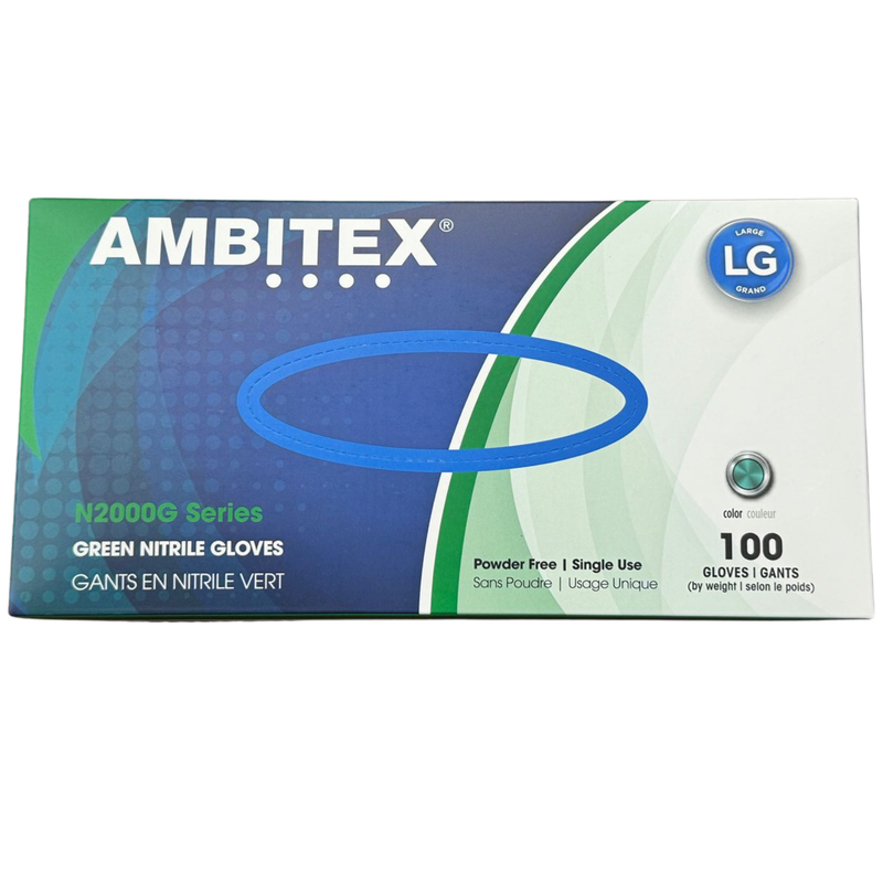 Guantes Nitrilo Verde Sin Polvo, 5 MIL de Grosor, Ambitex N2000G