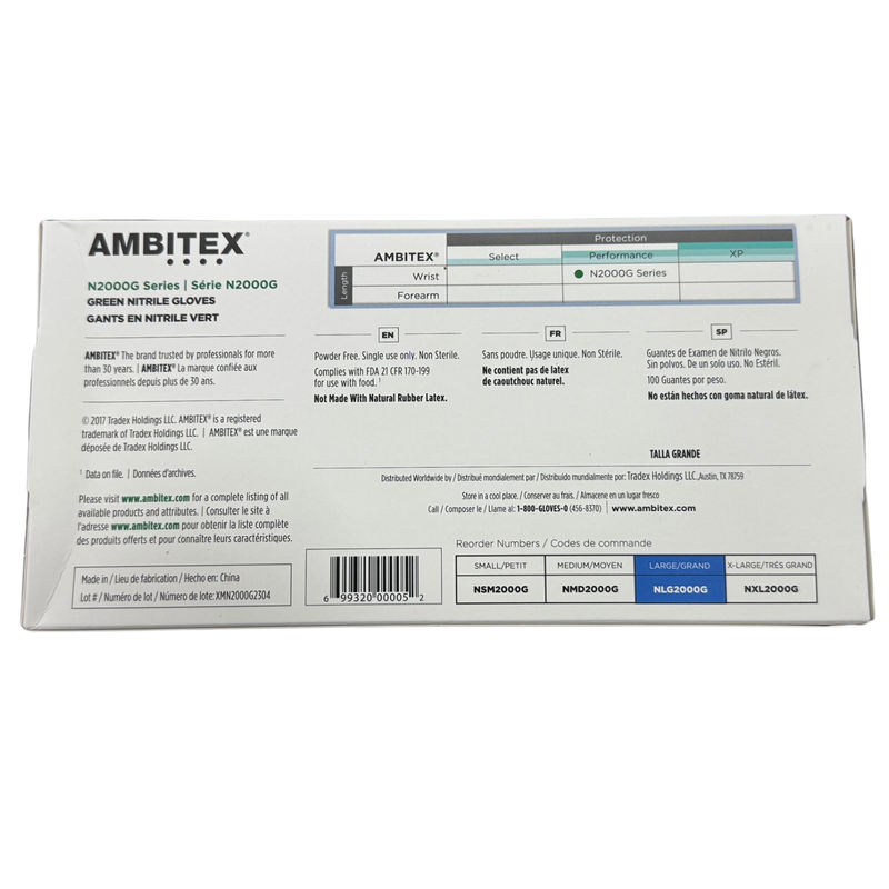 Guantes Nitrilo Verde Sin Polvo, 5 MIL de Grosor, Ambitex N2000G