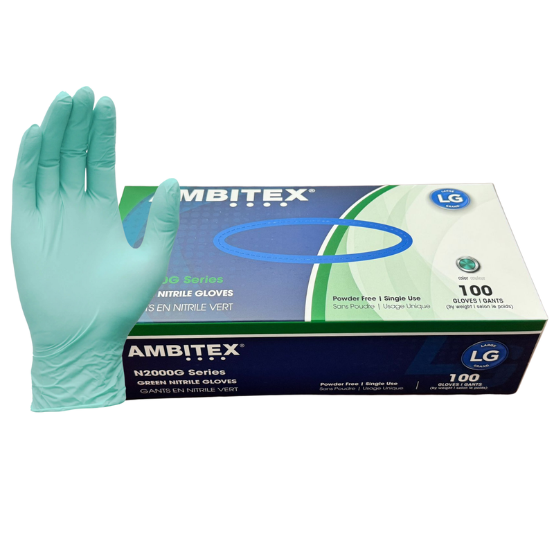 Guantes Nitrilo Verde Sin Polvo, 5 MIL de Grosor, Ambitex N2000G