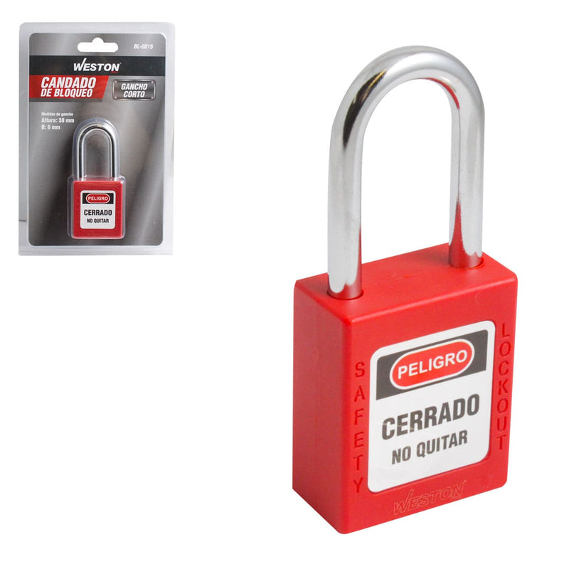 Weston Candado de Bloqueo LOTO nailon cuerpo 38x45mm, 6 colores disponibiles
