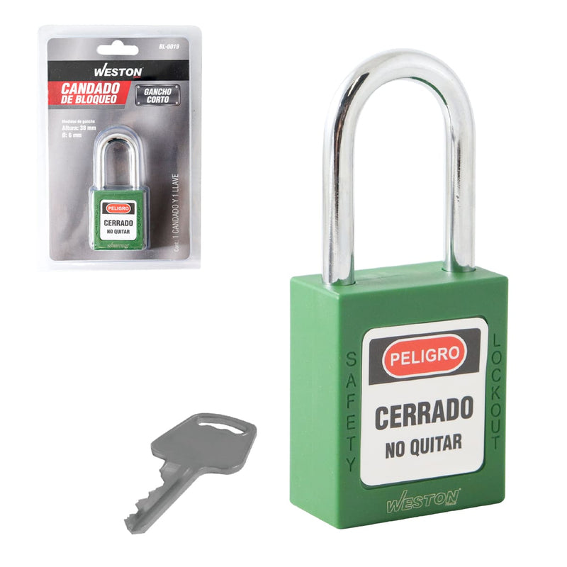 Weston Candado de Bloqueo LOTO nailon cuerpo 38x45mm, 6 colores disponibiles