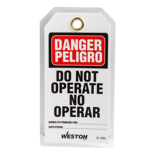 Etiqueta LOTO Weston BL-0085 blanca con banda roja "Danger Peligro" y "Do Not Operate No Operar" - DIBAMEX