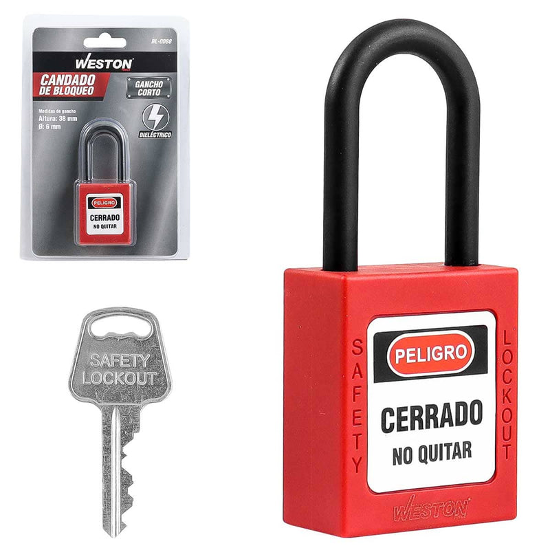 Weston Candado de Bloqueo Dieléctrico LOTO Nailon 38mm, 5 Colores