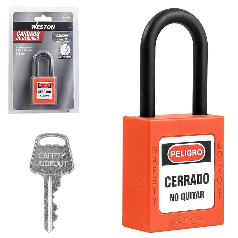 Weston Candado de Bloqueo Dieléctrico LOTO Nailon 38mm, 5 Colores