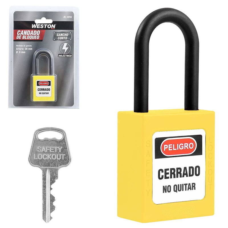 Weston Candado de Bloqueo Dieléctrico LOTO Nailon 38mm, 5 Colores