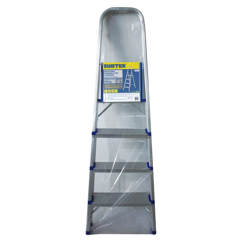 Escalera Plegable Tipo Taburete De Aluminio Con 4 Peldaños 128 cm | 160 kg | Surtek ETTA4