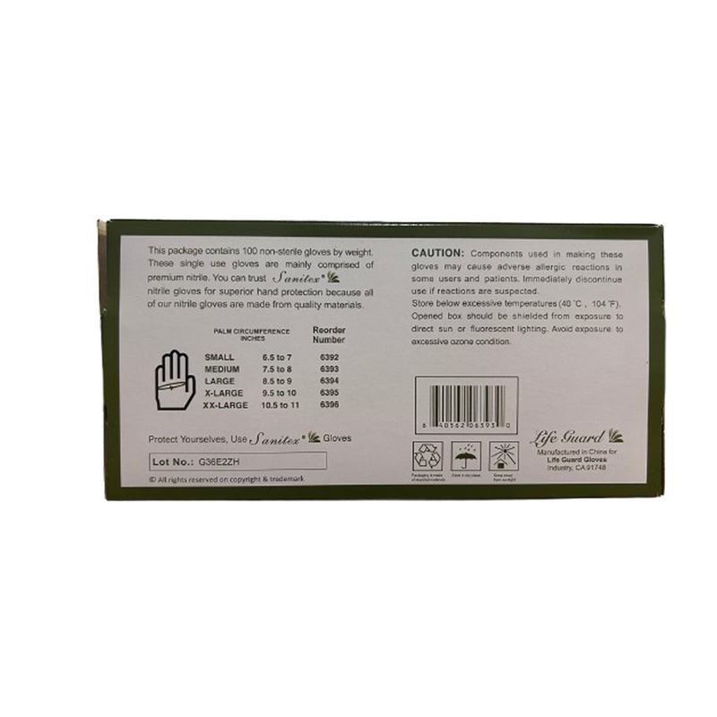 Guantes de Nitrilo Sin Polvo 4.5 mil Grosor Life Guard Sanitex 6390