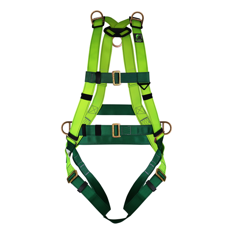 Arnés de cuerpo completo Jyrsa JYR-10ACDHD verde con anillos D dorados en espalda, costados y hombros - DIBAMEX