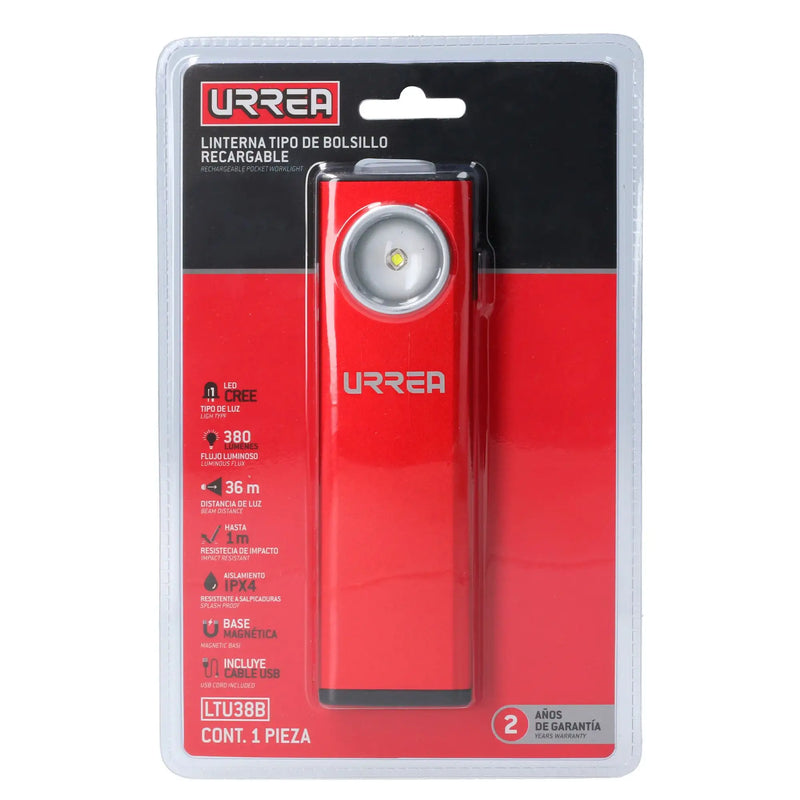 Linterna De Bolsillo Recargable 380 Lúmenes - Urrea LTU38B