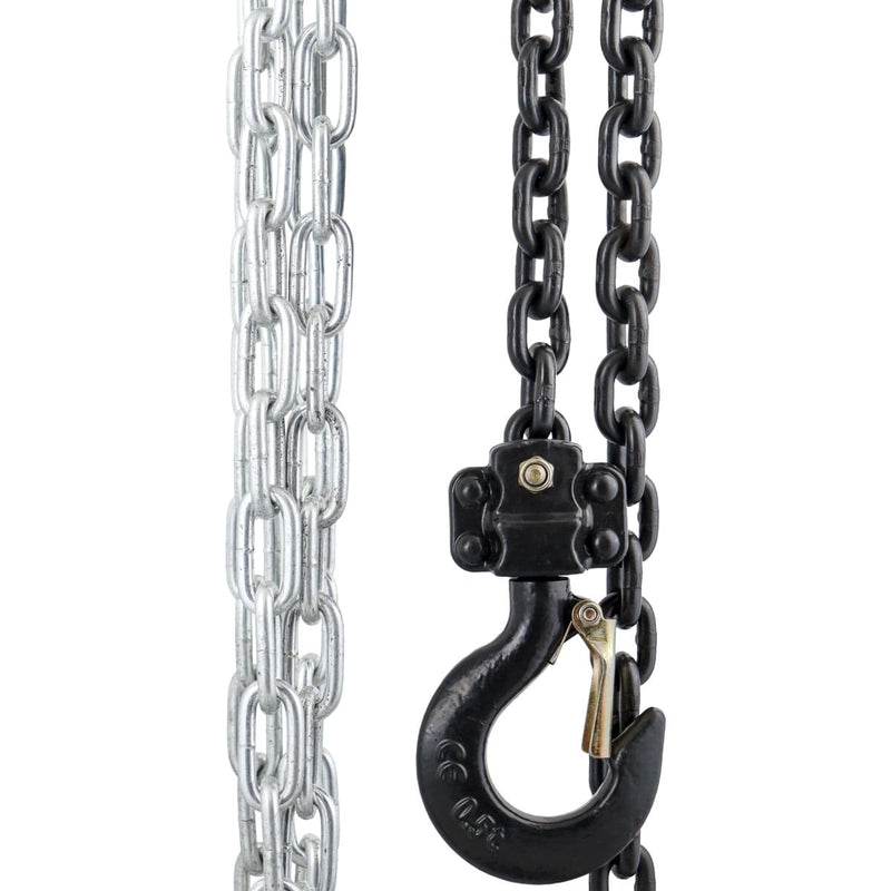 Garrucha manual Weston M-01080, cadena galvanizada y cadena negra con gancho de carga con seguro - DIBAMEX
