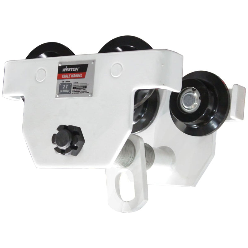 Trole manual Weston M-01710 blanco con ruedas negras y placa Trole Manual, sobre fondo blanco - DIBAMEX