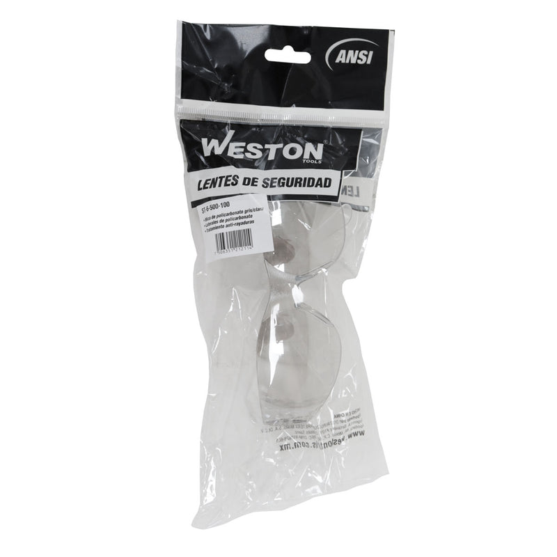 Lentes de Seguridad PC Clara Interior/Exterior Anti-Rayaduras ANSI — Weston ST-6-500-100