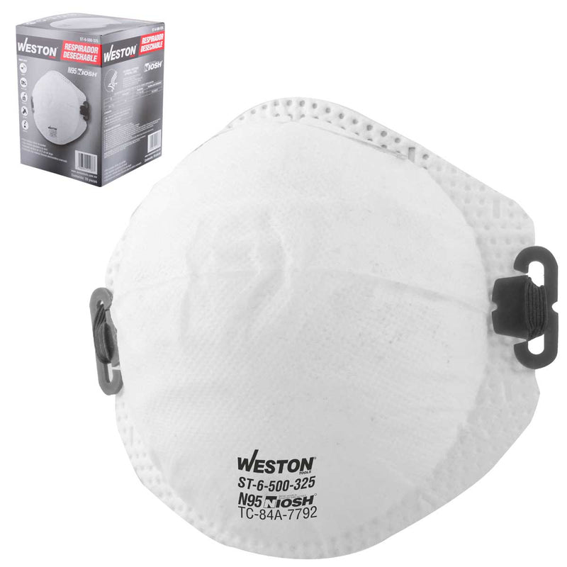 Respirador Desechable N95 NIOSH con Clip Nasal Ajustable — Weston ST-6-500-325