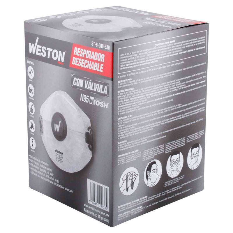 Respirador Desechable N95 con Válvula de Exhalación NIOSH — Weston ST-6-500-330
