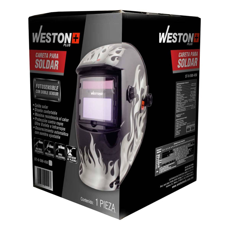 Careta para Soldar Fotosensible Doble Sensor Sombra DIN 9-13 — Weston Plus ST-6-500-450