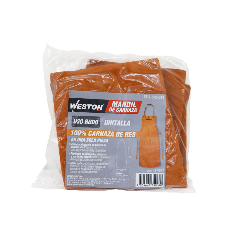 Mandil de Carnaza de Res 100% Unitalla 80x50 cm Uso Rudo — Weston ST-6-500-521
