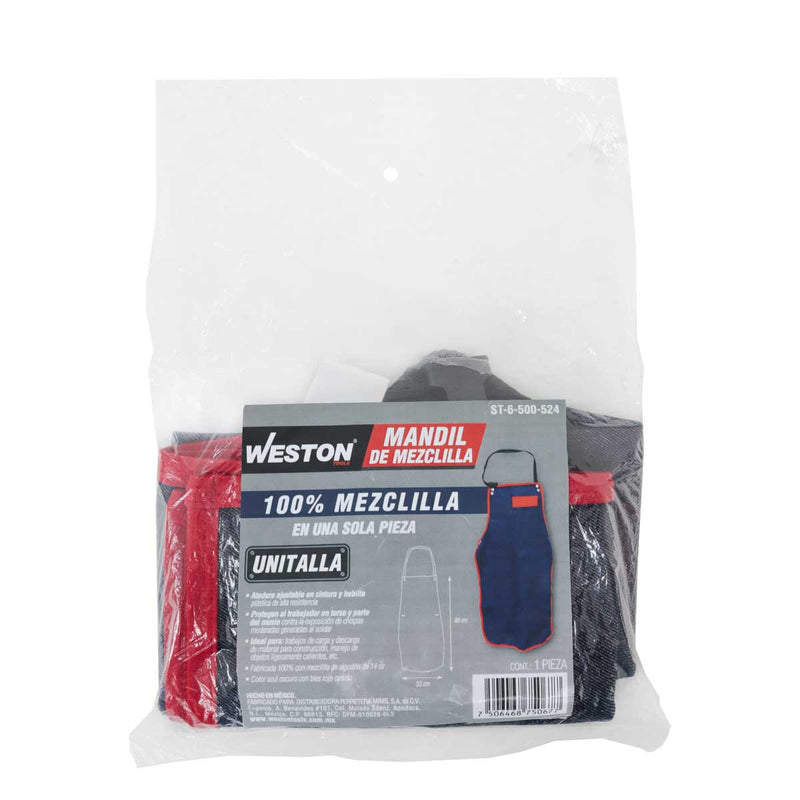 Mandil de Mezclilla Algodón 14 oz Unitalla 85x53 cm — Weston ST-6-500-524