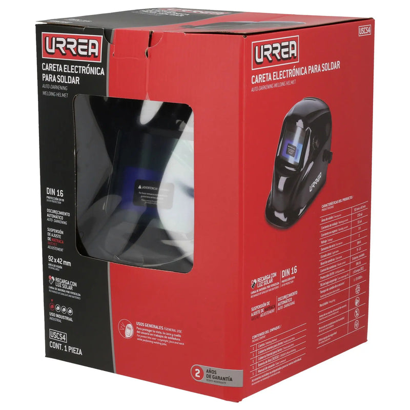 Careta Electrónica Para Soldar, Visión 92 × 42 mm,  (Sombras 9–13) - URREA USCS4