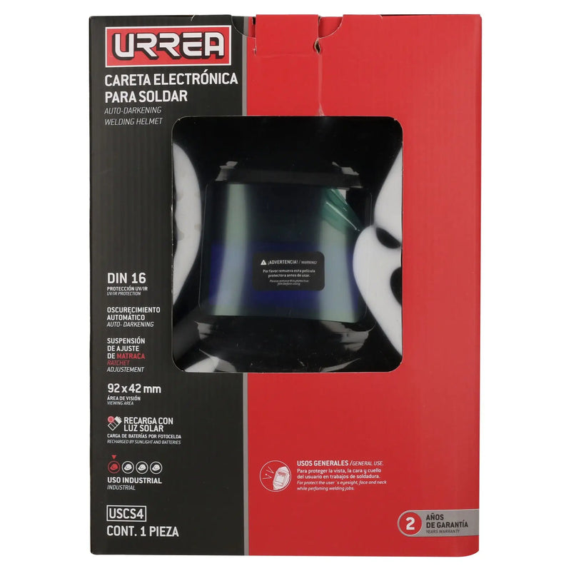 Careta Electrónica Para Soldar, Visión 92 × 42 mm,  (Sombras 9–13) - URREA USCS4