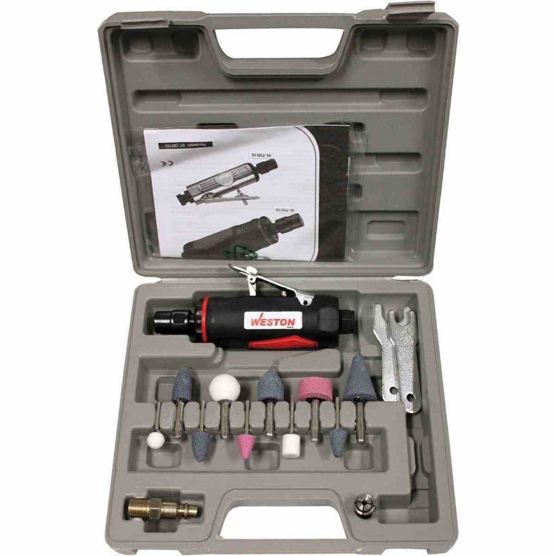 Mototool Neumático 1/4" con Accesorios - Kit 15 Piezas en Estuche — Weston W-70010