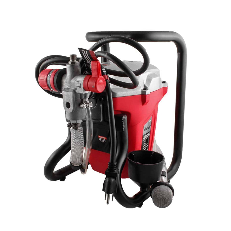 Máquina de pintura airless Weston W-70290 roja con negro y estructura tubular, sobre fondo blanco - DIBAMEX