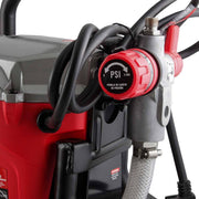 Detalle de perilla de ajuste de presión roja con escala PSI de máquina airless Weston W-70290 - DIBAMEX