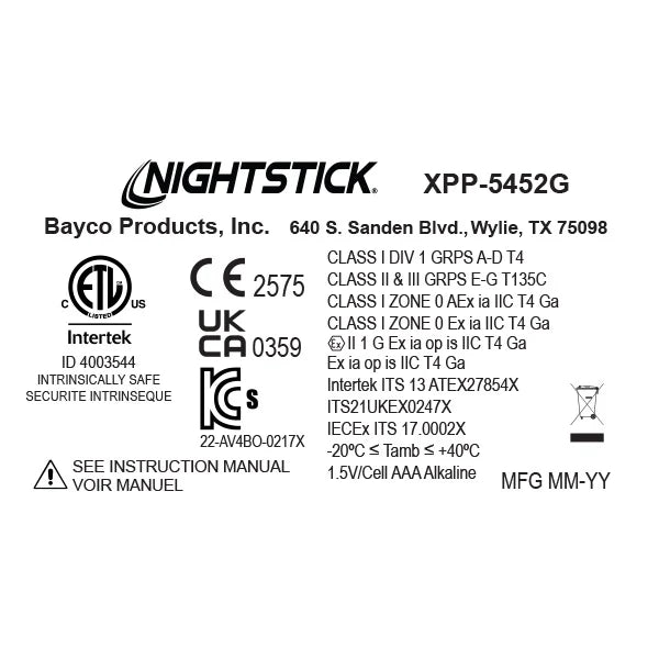 Linterna Frontal de Cabeza Intrínsecamente Segura - Nightstick XPP-5452G