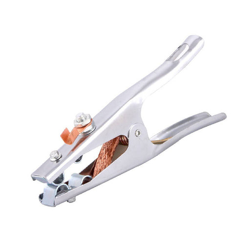 Pinza de tierra galvanizada Weston Z-62510 con trenzado de cobre visible sobre fondo blanco - DIBAMEX
