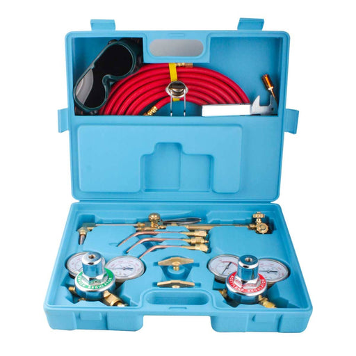 Equipo de corte y soldadura tipo Victor Weston Z-62552 en estuche azul con reguladores, manguera roja y goggles - DIBAMEX