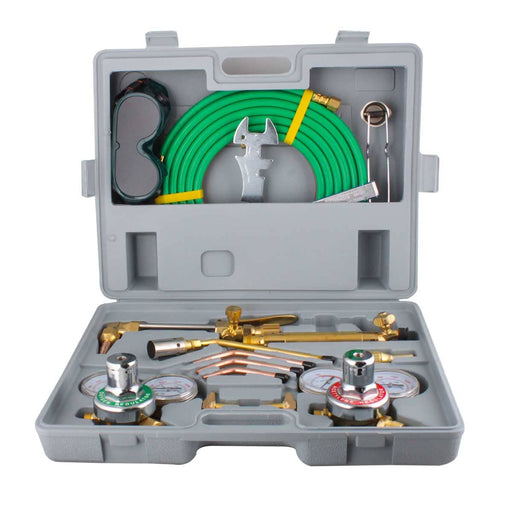 Equipo de corte y soldadura Weston Z-62553 en estuche gris con mangueras verdes, reguladores y boquillas - DIBAMEX