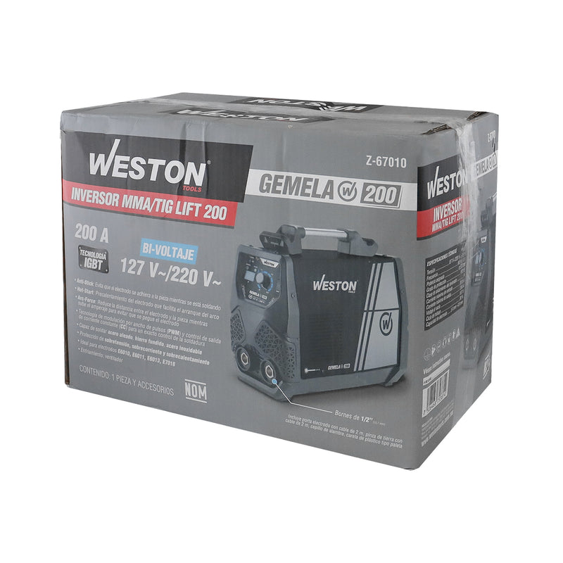 Inversor de Soldadura MMA/TIG Lift 200A Bi-Voltaje 127V/220V — Weston Gemela 200 Z-67010
