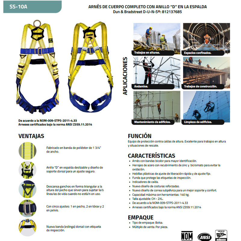 Arnés De Cuerpo Completo 1 Anillo D, Ajuste Rápido - Jyrsa SS-10A