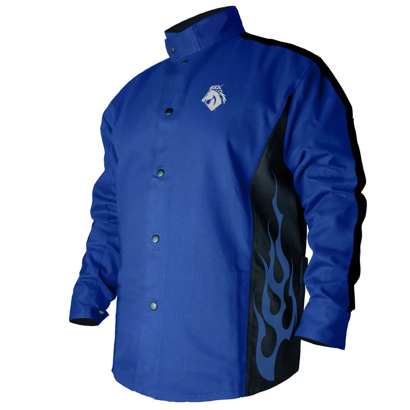 Chaqueta Para Soldador Azul Con Flamas BSX Black Stallion BXRB9C