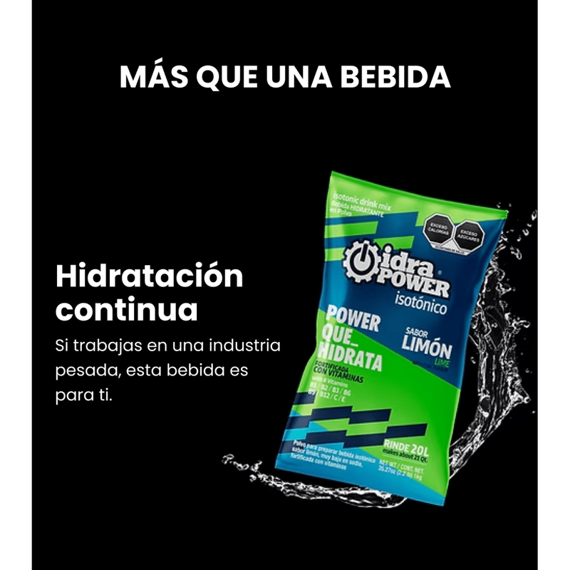 Bebida Hidratante Idrapower Sin Azúcar, 200gr - Rinde 20 Litros - Sabor a Seleccionar - DIBAMEX