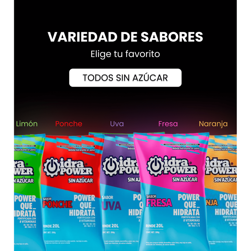 Bebida Hidratante Idrapower Sin Azúcar, 200gr - Rinde 20 Litros - Sabor a Seleccionar - DIBAMEX
