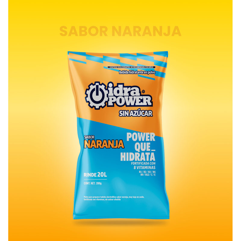 Bebida Hidratante Idrapower Sin Azúcar, 200gr - Rinde 20 Litros - Sabor a Seleccionar - DIBAMEX