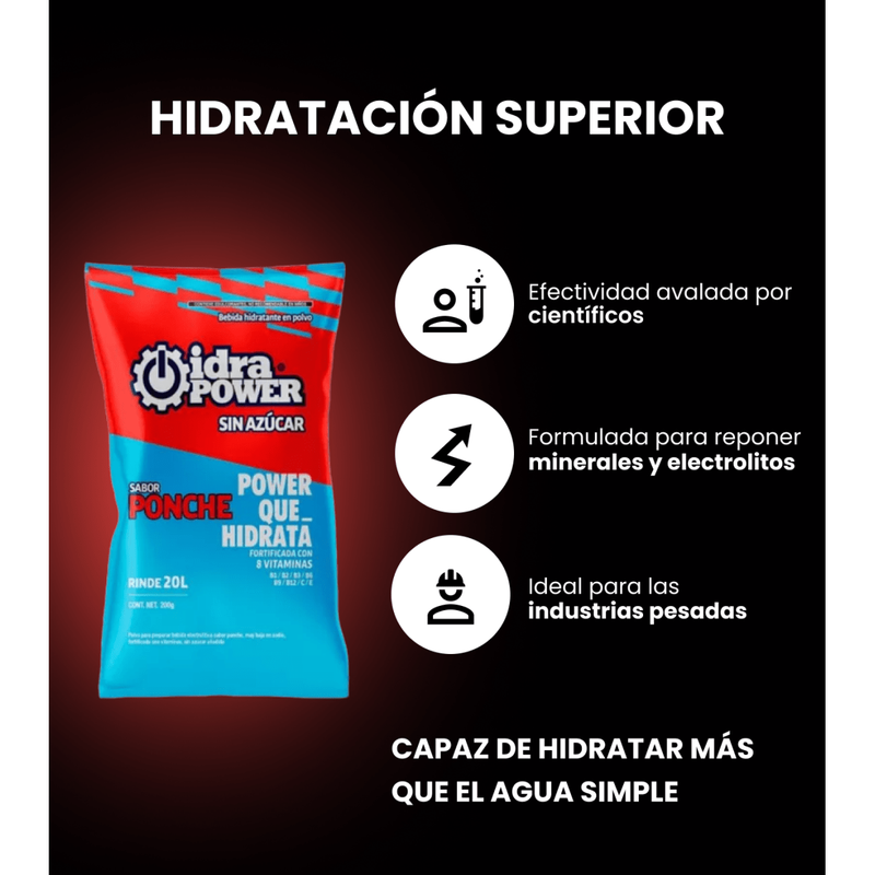 Bebida Hidratante Idrapower Sin Azúcar, 200gr - Rinde 20 Litros - Sabor a Seleccionar - DIBAMEX