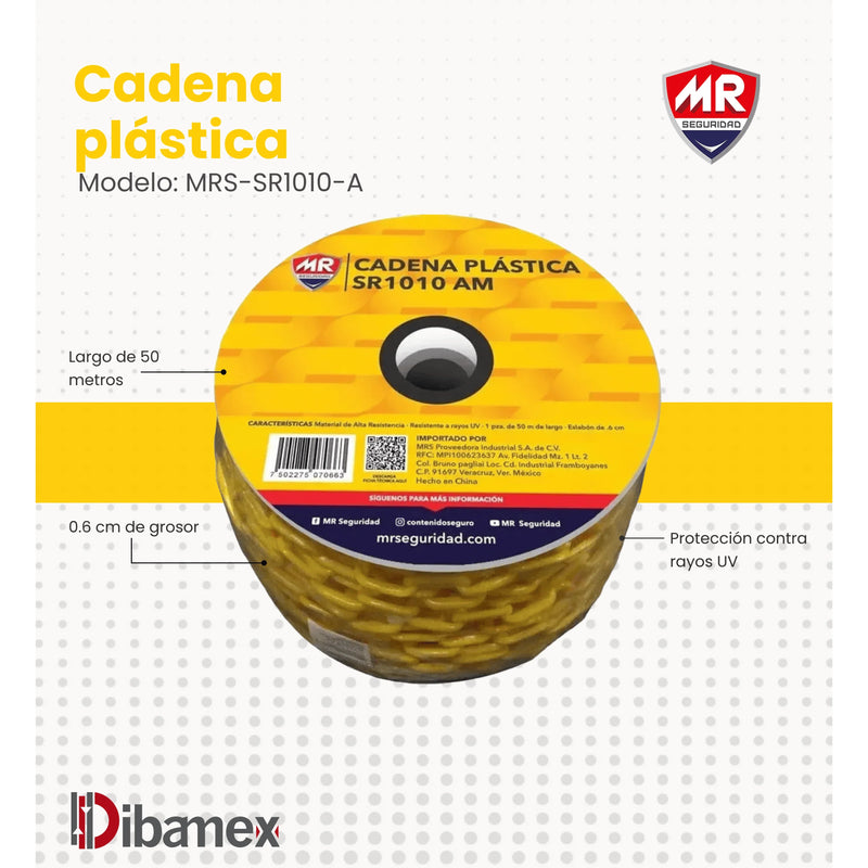 Cadena Plástica 50 Metros MR Seguridad SR1010 (Amarilla o Roja)
