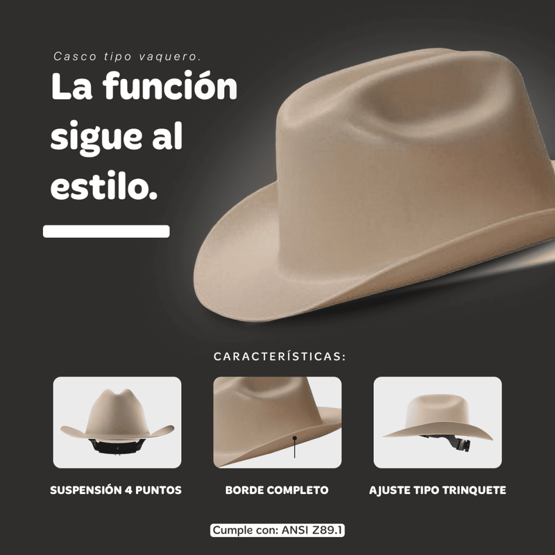 Casco de Seguridad Western Tipo Vaquero Beige - Jackson Safety 19502 - DIBAMEX