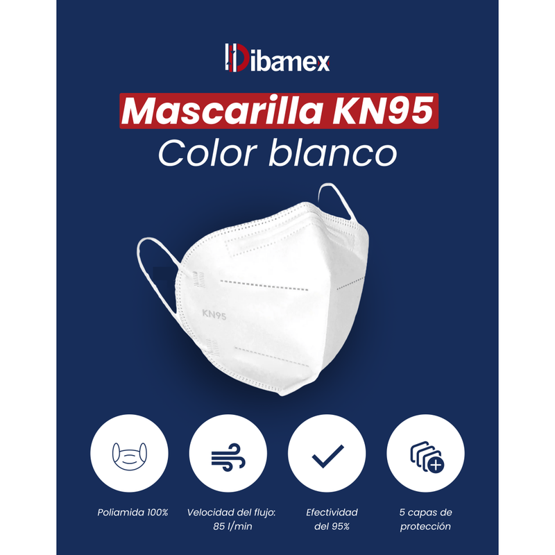 Cubrebocas Mascarilla KN95 Color Blanco - DIBAMEX